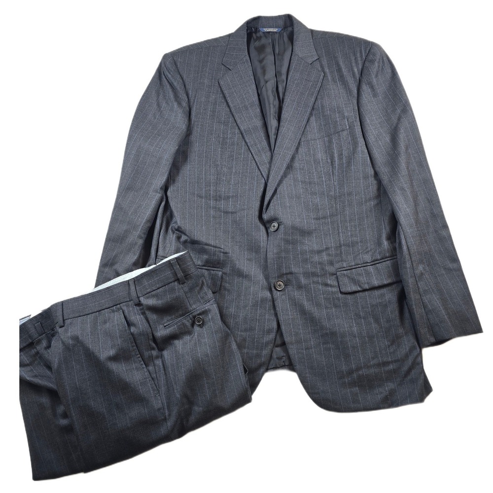 Brooks Brothers Suit Men 42R 34x32 Gray Wool Pinstripe Golden Fleece Madison USA
